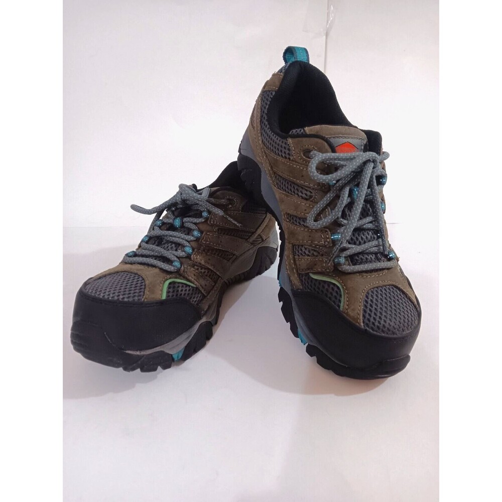 Merrell Men's Brown Gray Athletic Hiking Shoes with Teal Accents